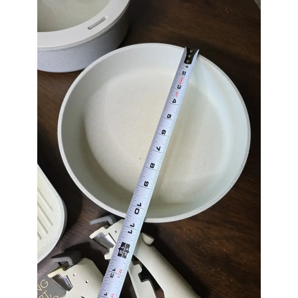 Sensarte 6 Cream Ceramic Coated Square Skillet Ribbed Fry Pans Pots Preowned‎